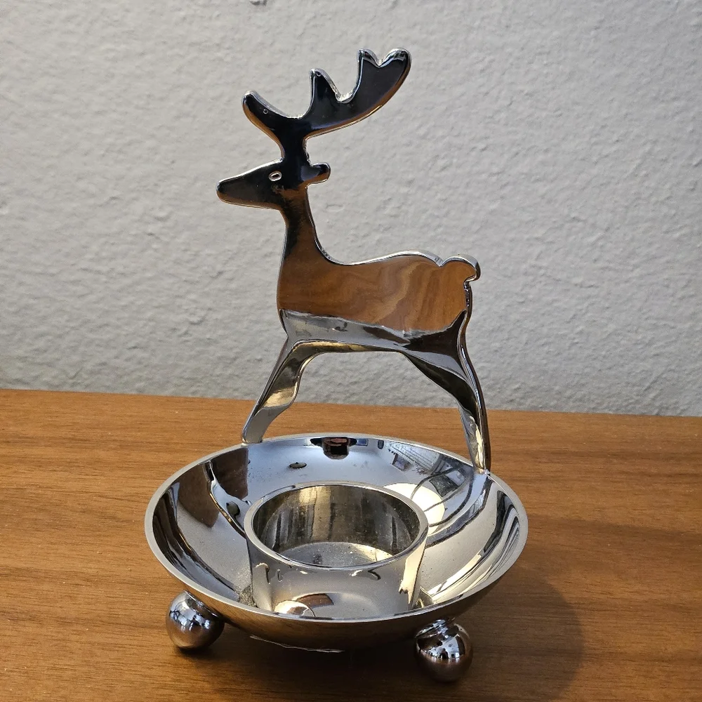 Crate&Barrel Metal Reindeer Tea Light Holder. 5.5